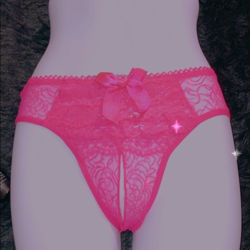 Pink crotchless thong